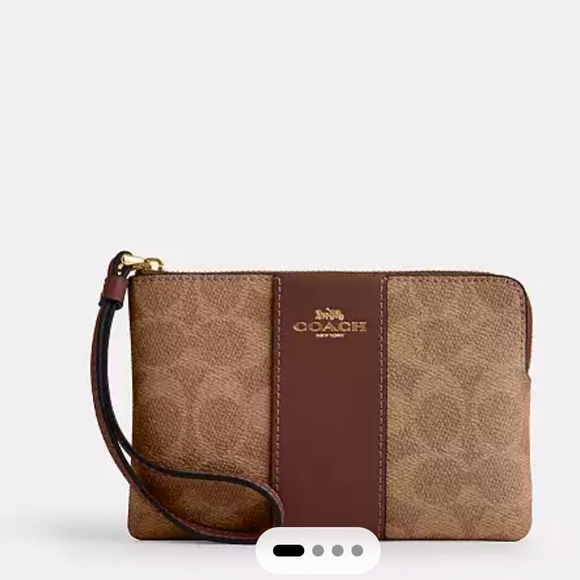 Coach Handbags - Coach Corner Zip Wristlet In Signature Canvas With Stripe
